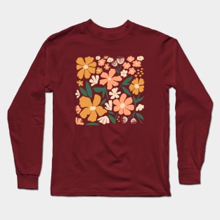 Blooming Garden on Mahogany Red Long Sleeve T-Shirt